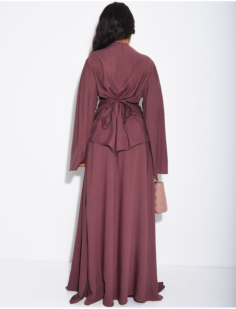 Ensemble jupe doublée et top drapé à nouer dans le dos