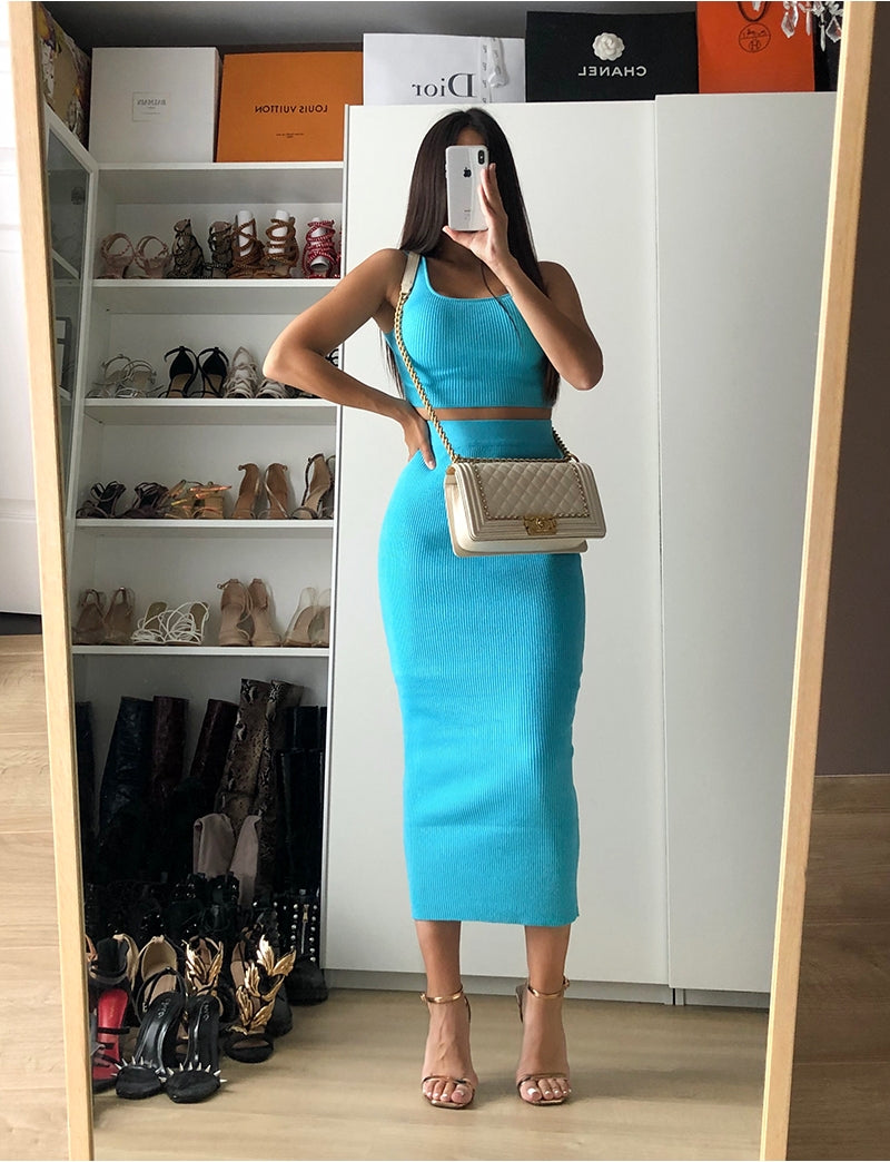 Ensemble jupe et crop-top côtelé