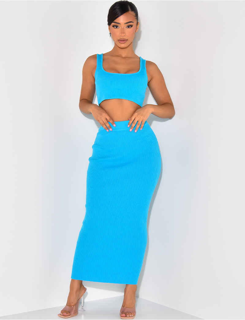 Ensemble jupe et crop-top côtelé