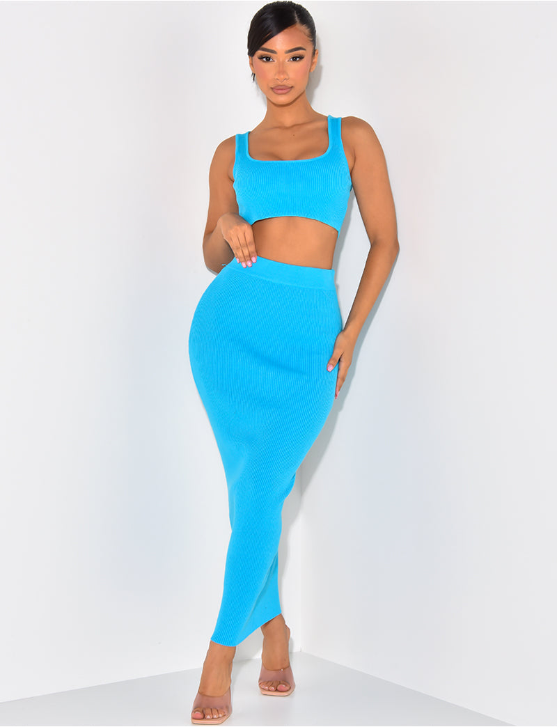 Ensemble jupe et crop-top côtelé