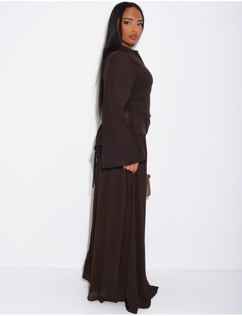 Ensemble 2 pièces blouse cintrée et jupe en voile plissée