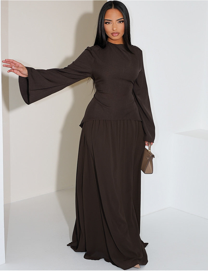 Ensemble 2 pièces blouse cintrée et jupe en voile plissée