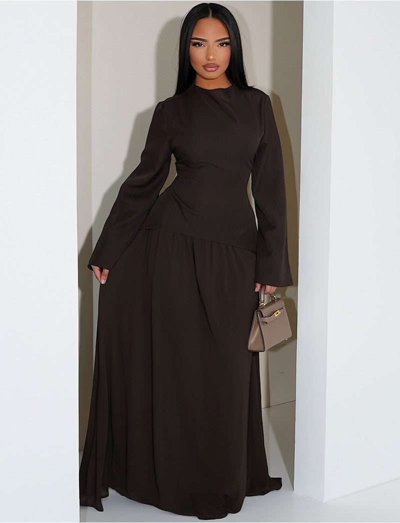 Ensemble 2 pièces blouse cintrée et jupe en voile plissée