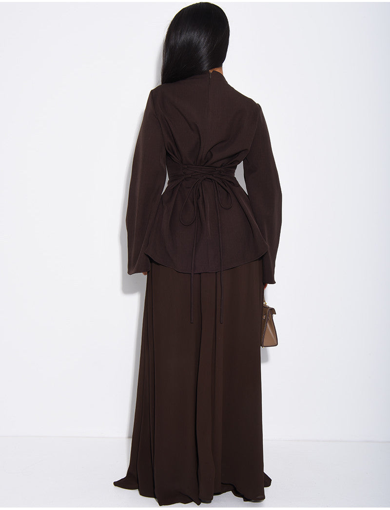 Ensemble 2 pièces blouse cintrée et jupe en voile plissée