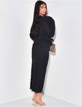 Ensemble jupe longue et pull col v en maille côtelée