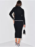 Ensemble jupe et pull en maille côtelée à bordures