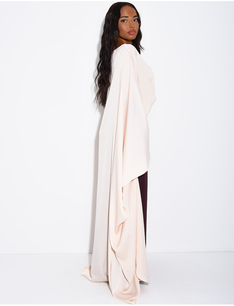 Ensemble jupe longue à sequins & perles et tunique asymétrique en satin