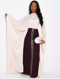 Ensemble jupe longue à sequins & perles et tunique asymétrique en satin
