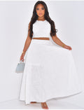 Ensemble jupe longue et crop top à broderies