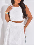 Ensemble jupe longue et crop top à broderies