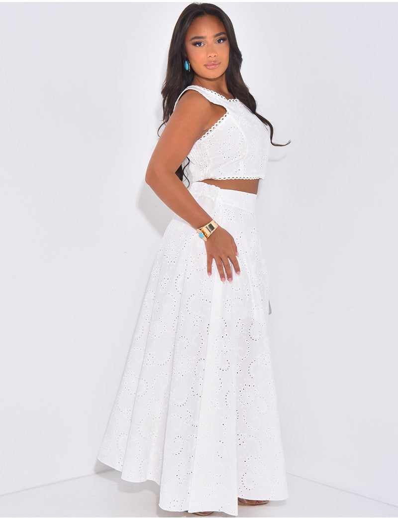 Ensemble jupe longue et crop top à broderies