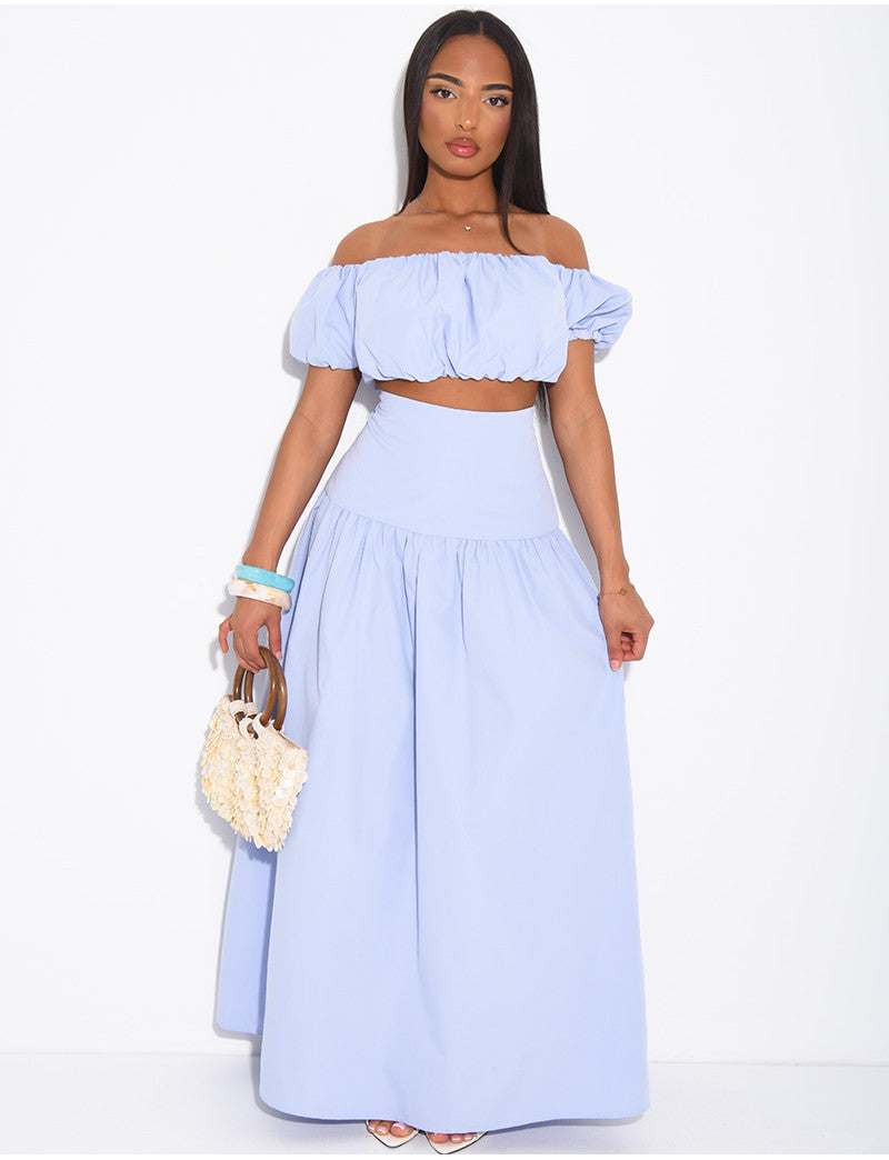 Ensemble jupe longue et crop top bouffant en coton