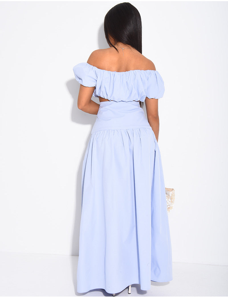 Ensemble jupe longue et crop top bouffant en coton