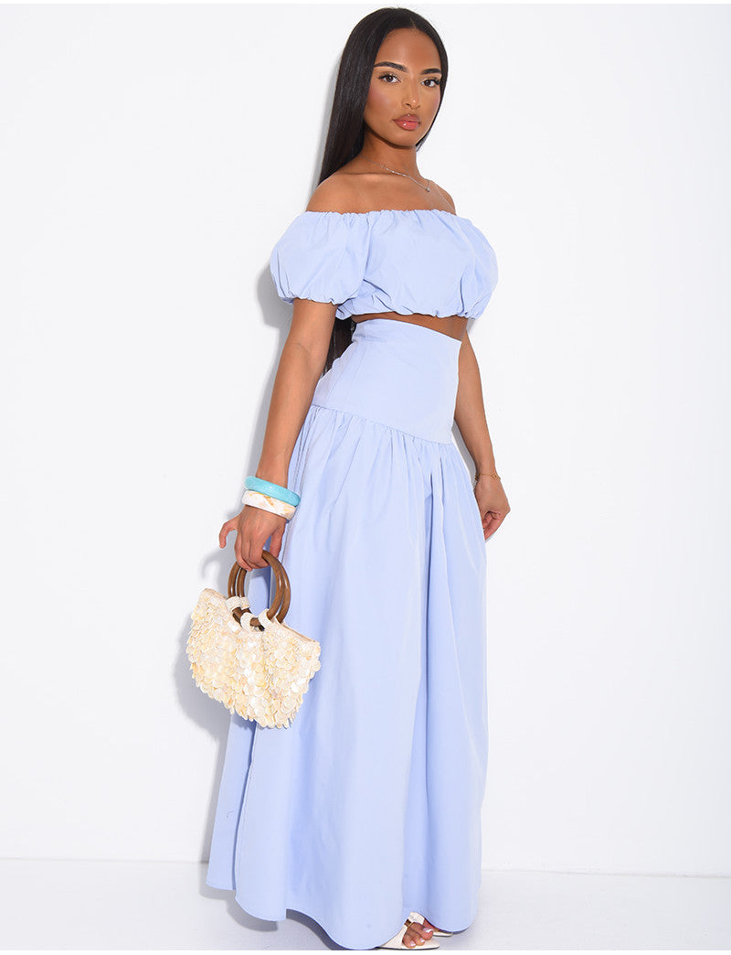Ensemble jupe longue et crop top bouffant en coton