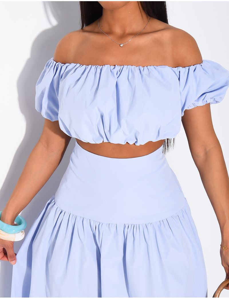 Ensemble jupe longue et crop top bouffant en coton