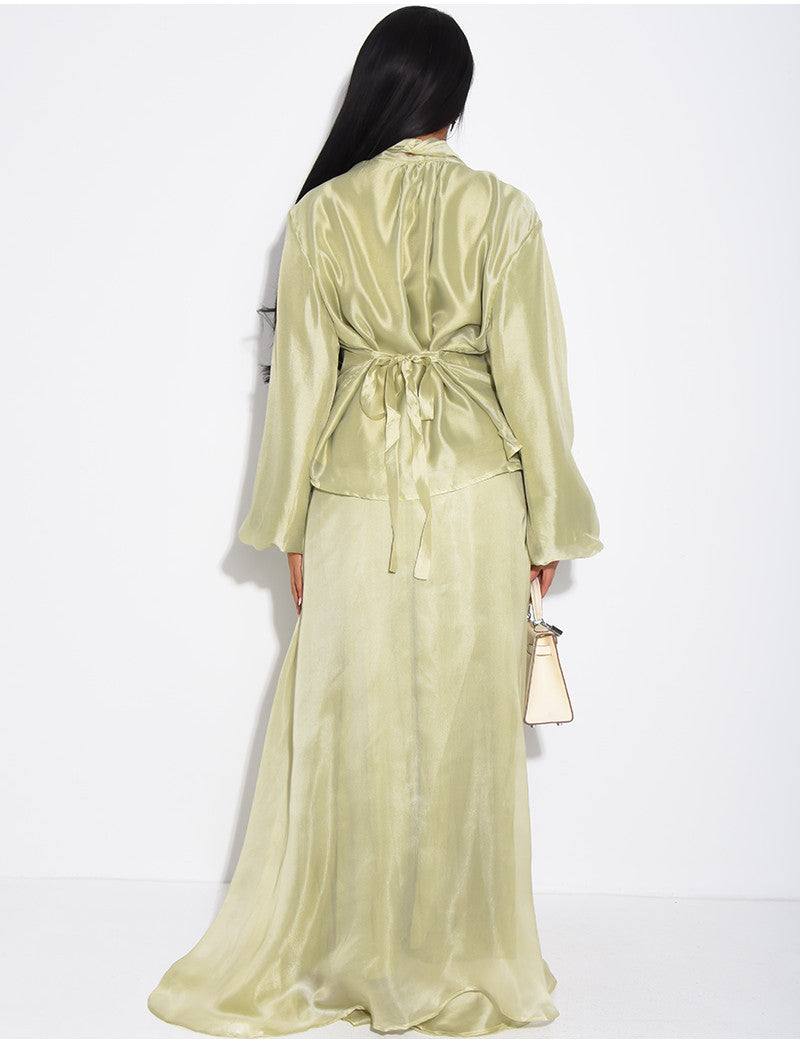Ensemble jupe longue et top manches longues en organza doublé