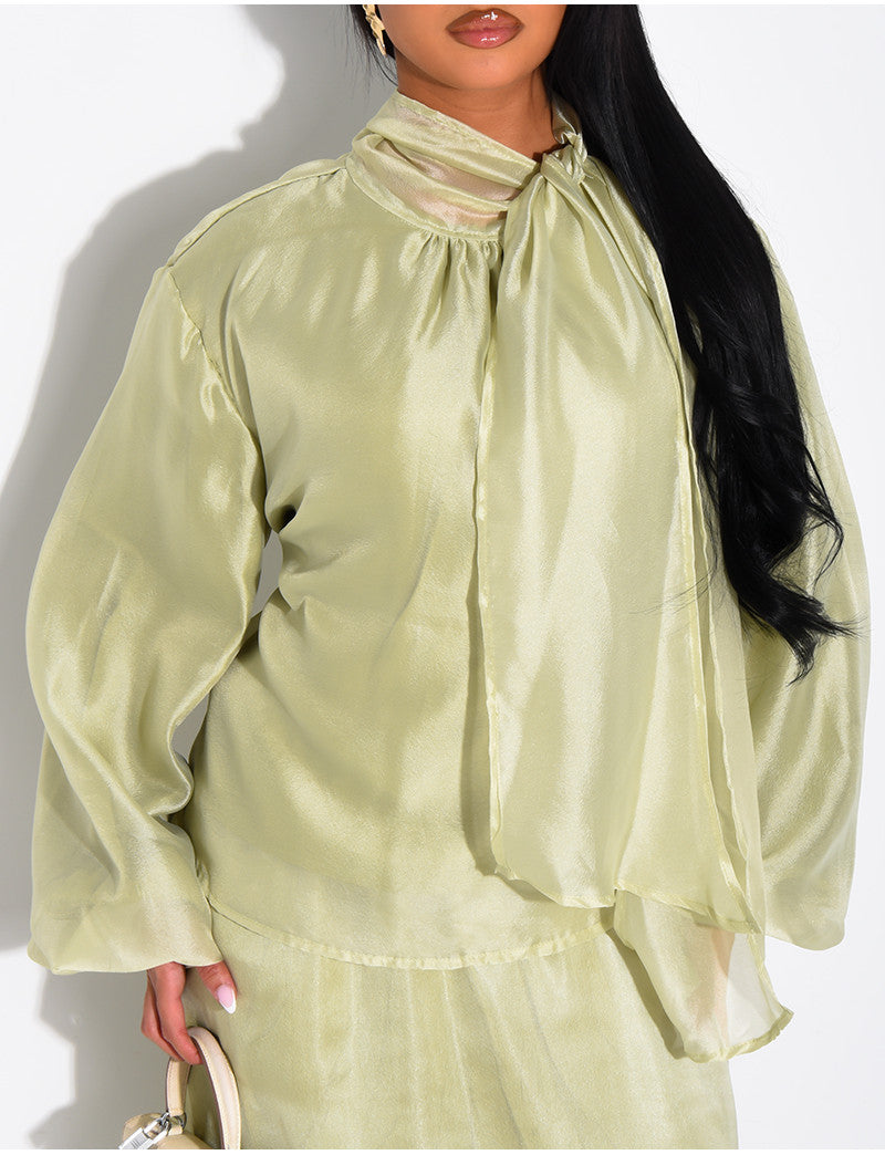 Ensemble jupe longue et top manches longues en organza doublé