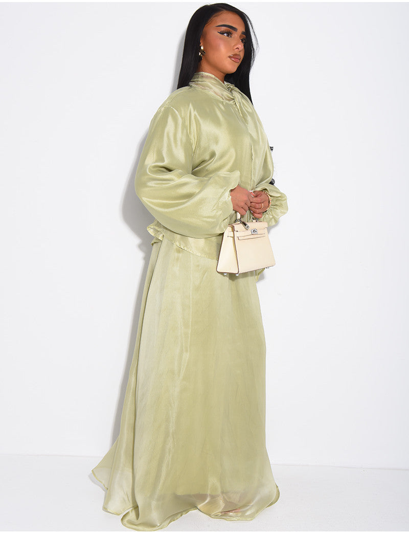 Ensemble jupe longue et top manches longues en organza doublé