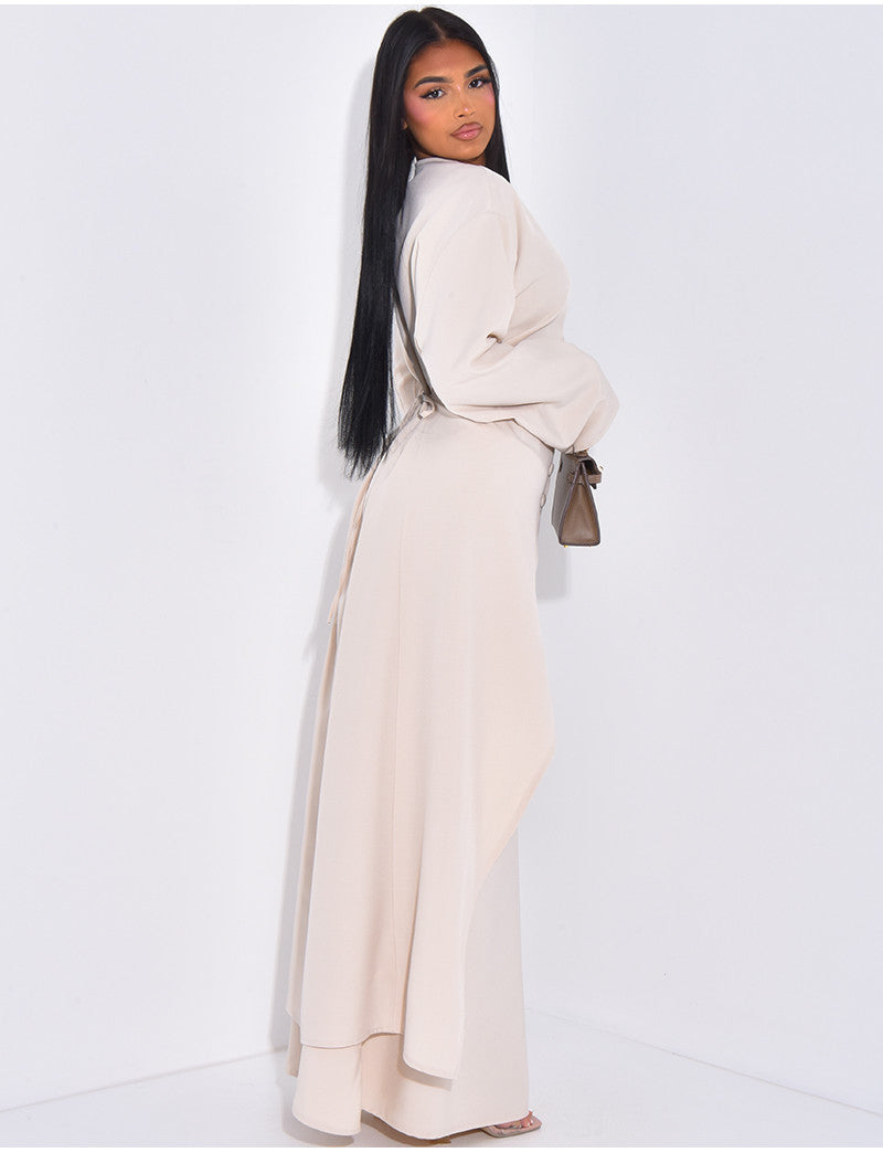 Ensemble tunique boutonnée à nouer et jupe longue