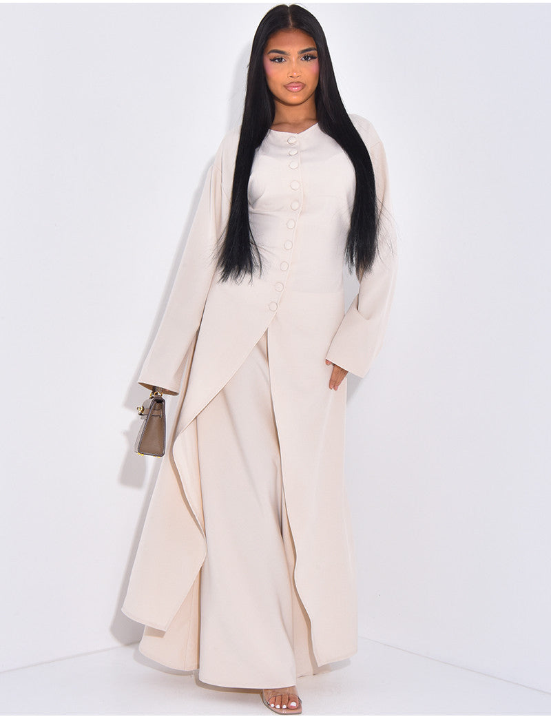 Ensemble tunique boutonnée à nouer et jupe longue
