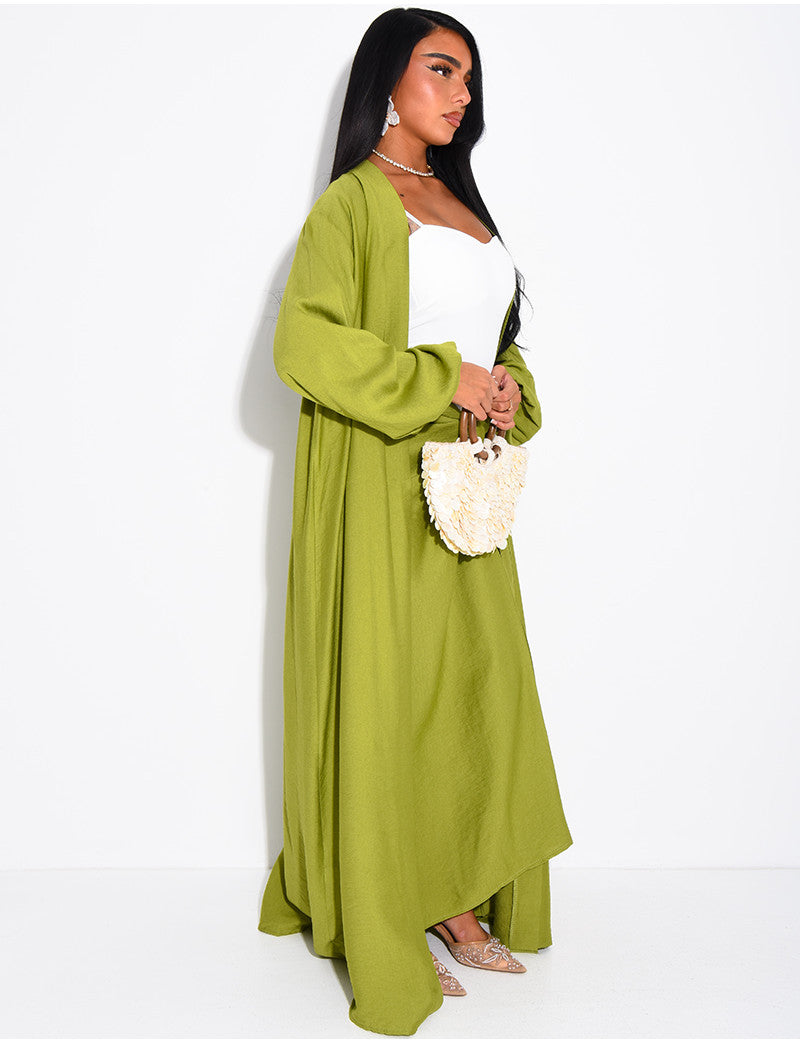 Ensemble kimono long et jupe à nouer