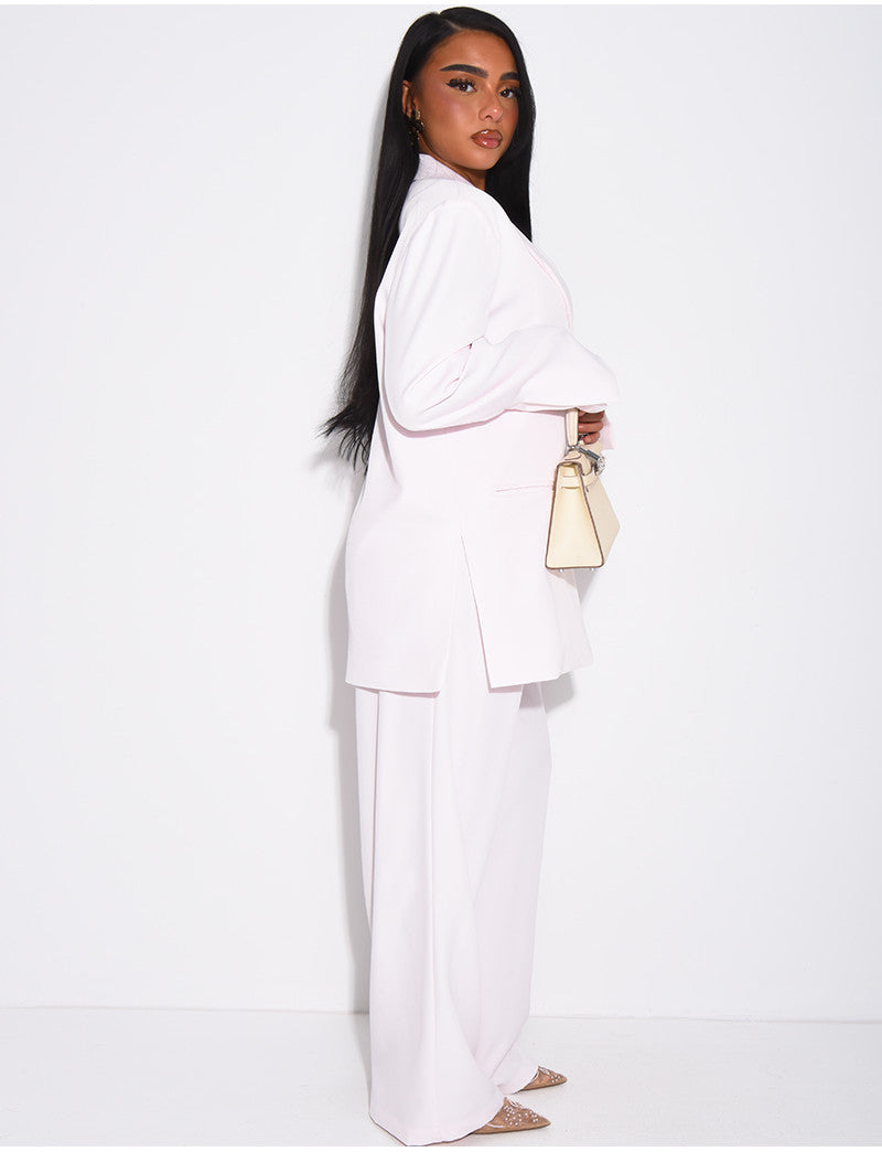 Ensemble premium blazer oversize à fentes et pantalon de tailleur droit