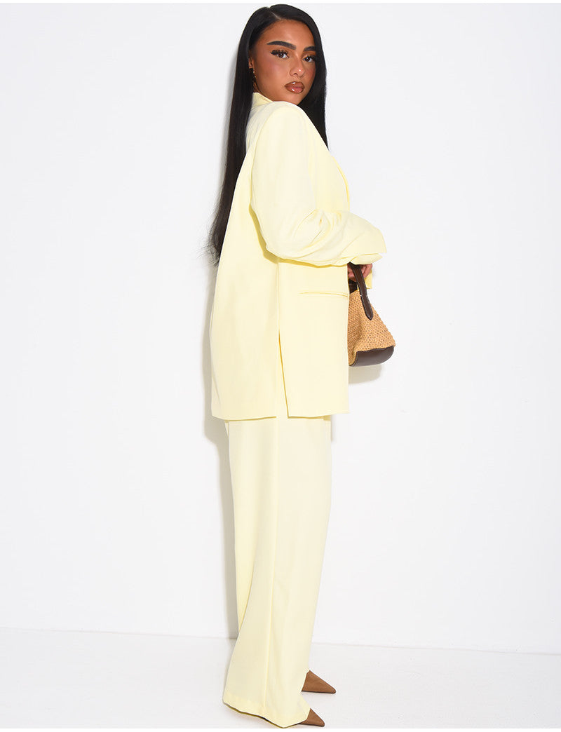 Ensemble premium blazer oversize à fentes et pantalon de tailleur droit