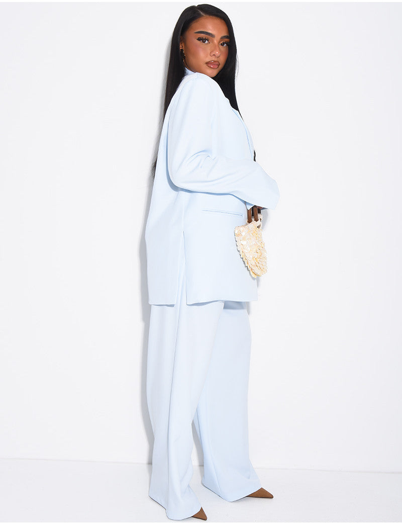 Ensemble premium blazer oversize à fentes et pantalon de tailleur droit