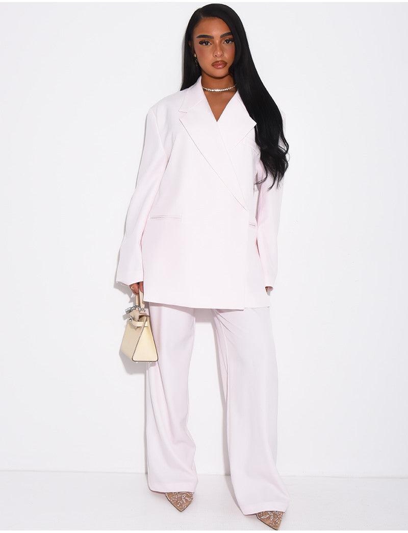 Ensemble premium blazer oversize à fentes et pantalon de tailleur droit