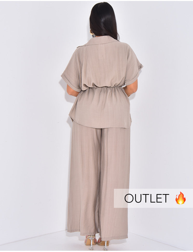 Ensemble pantalon droit et chemise manches courtes cintrée à la taille