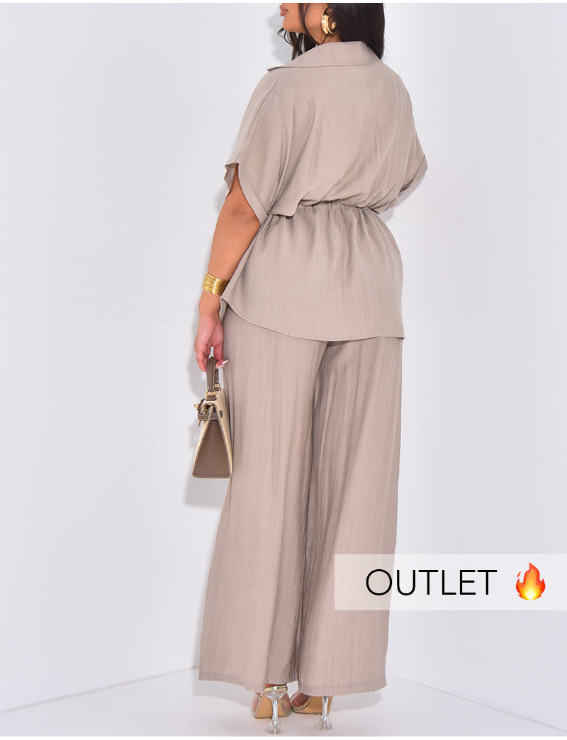 Ensemble pantalon droit et chemise manches courtes cintrée à la taille