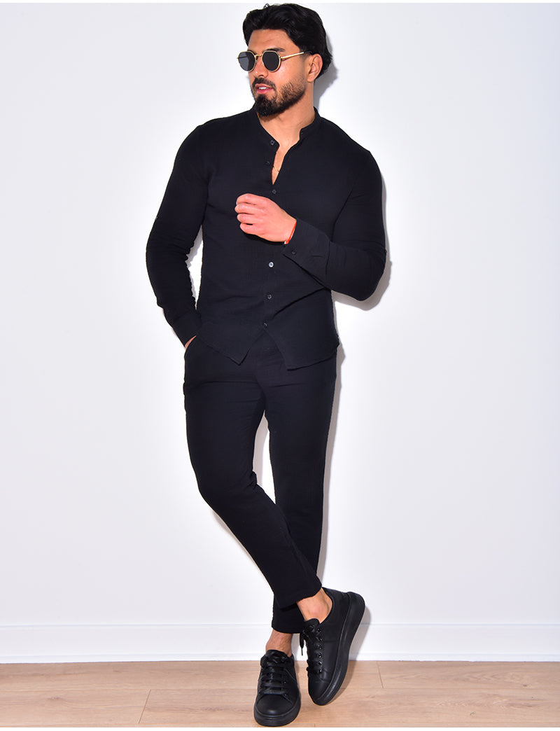 Ensemble pantalon et chemise à col rond fluide