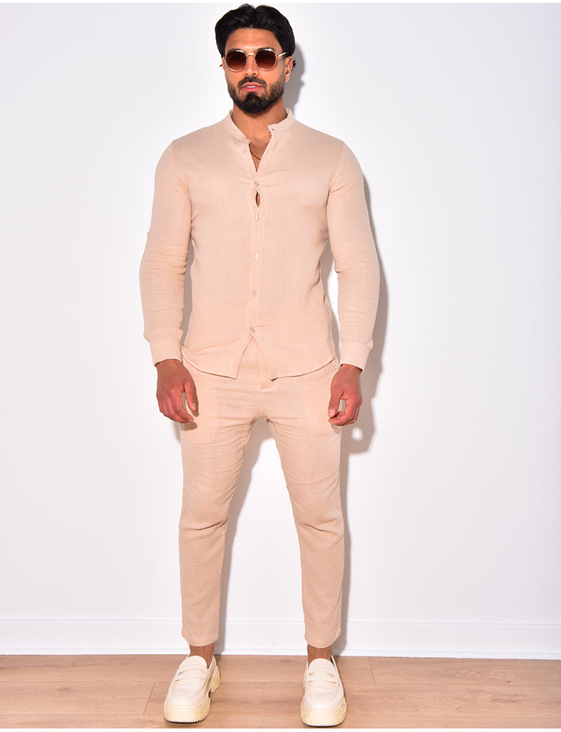 Ensemble pantalon et chemise à col rond fluide