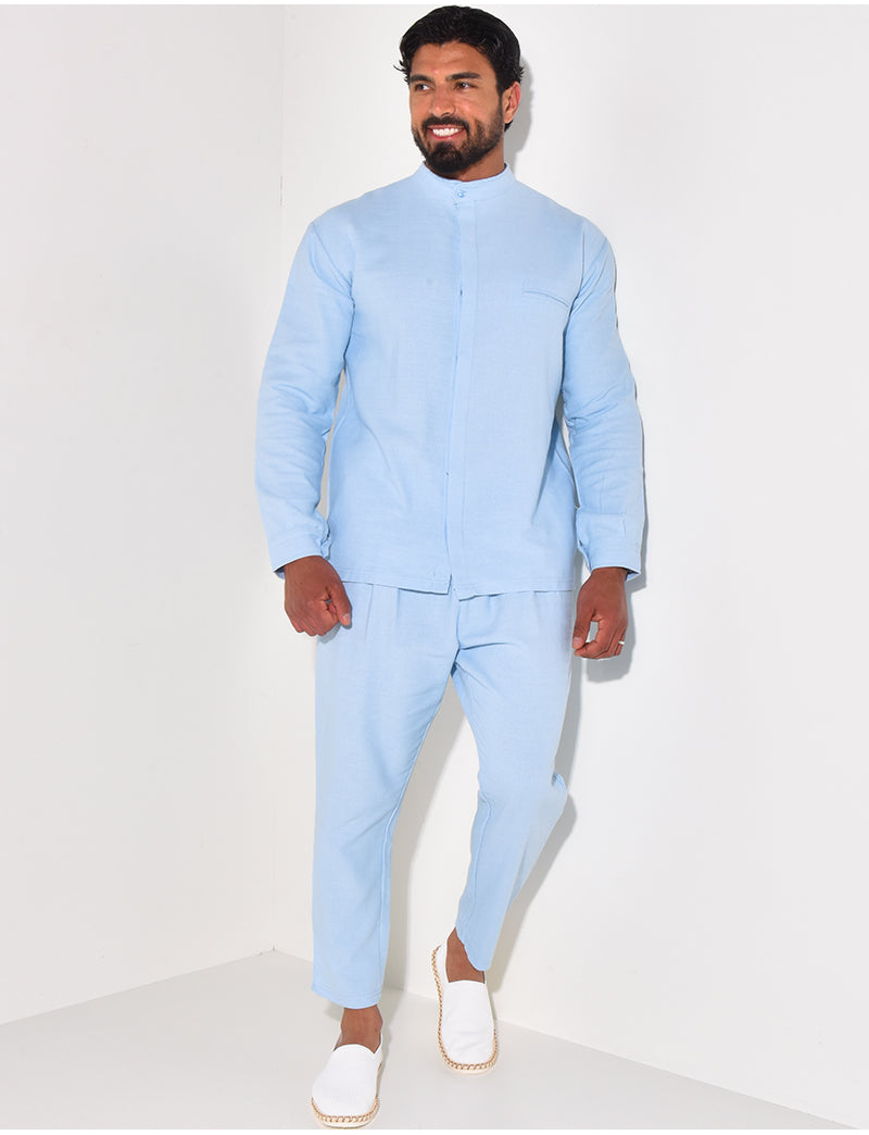 Ensemble pantalon et chemise à col rond texturé