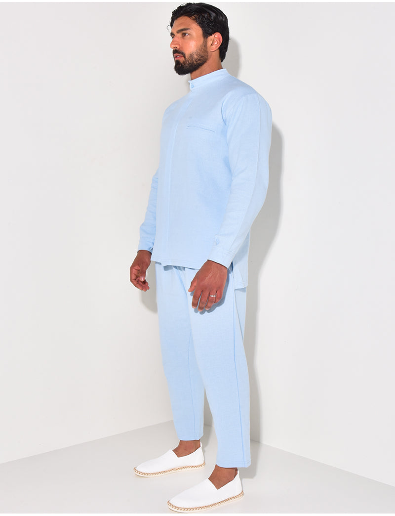 Ensemble pantalon et chemise à col rond texturé