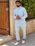 Ensemble pantalon et chemise à col rond texturé