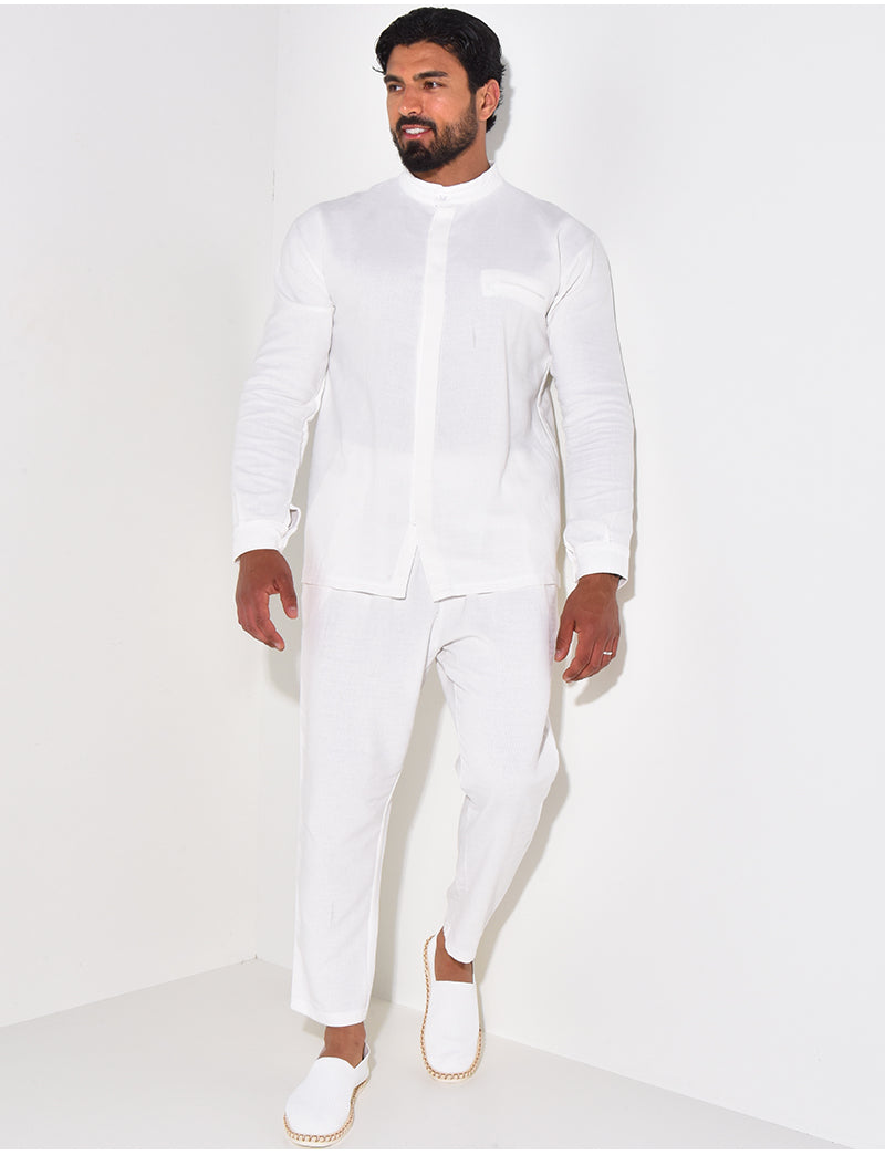Ensemble pantalon et chemise à col rond texturé