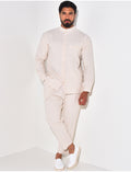 Ensemble pantalon et chemise à col rond texturé