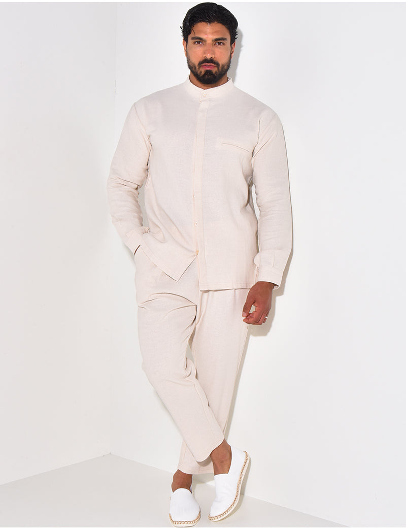 Ensemble pantalon et chemise à col rond texturé