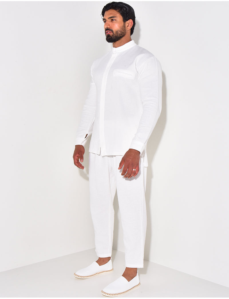 Ensemble pantalon et chemise à col rond texturé