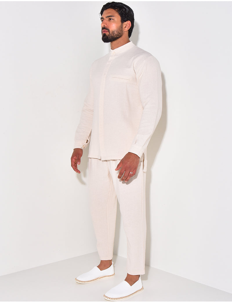 Ensemble pantalon et chemise à col rond texturé