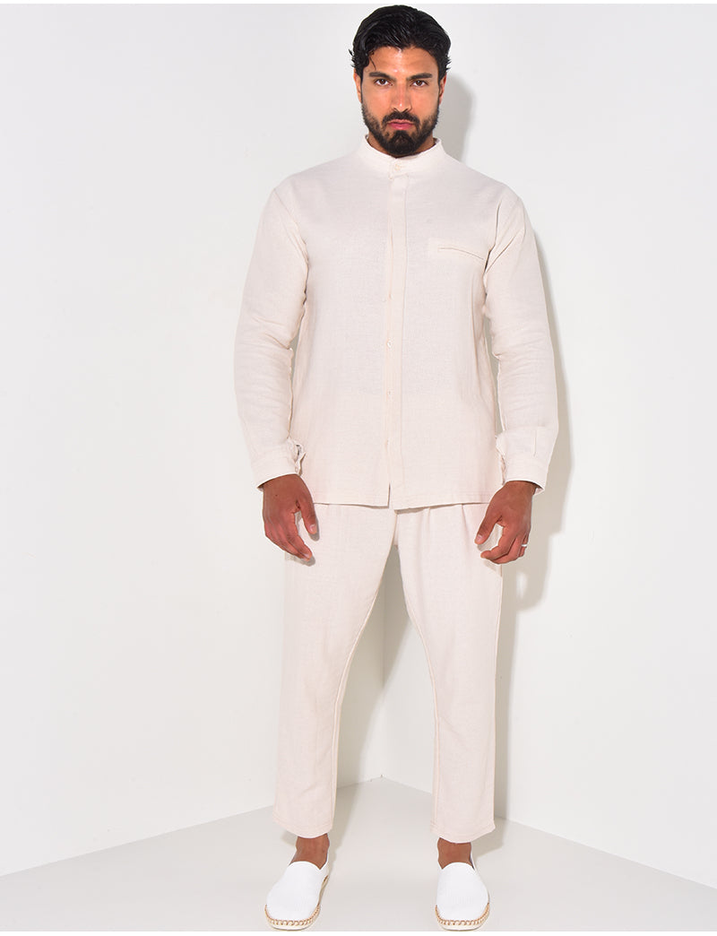 Ensemble pantalon et chemise à col rond texturé