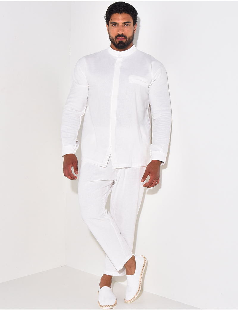 Ensemble pantalon et chemise à col rond texturé