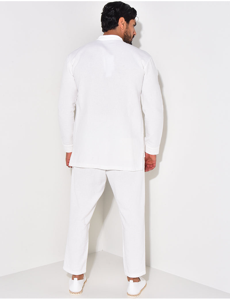 Ensemble pantalon et chemise à col rond texturé