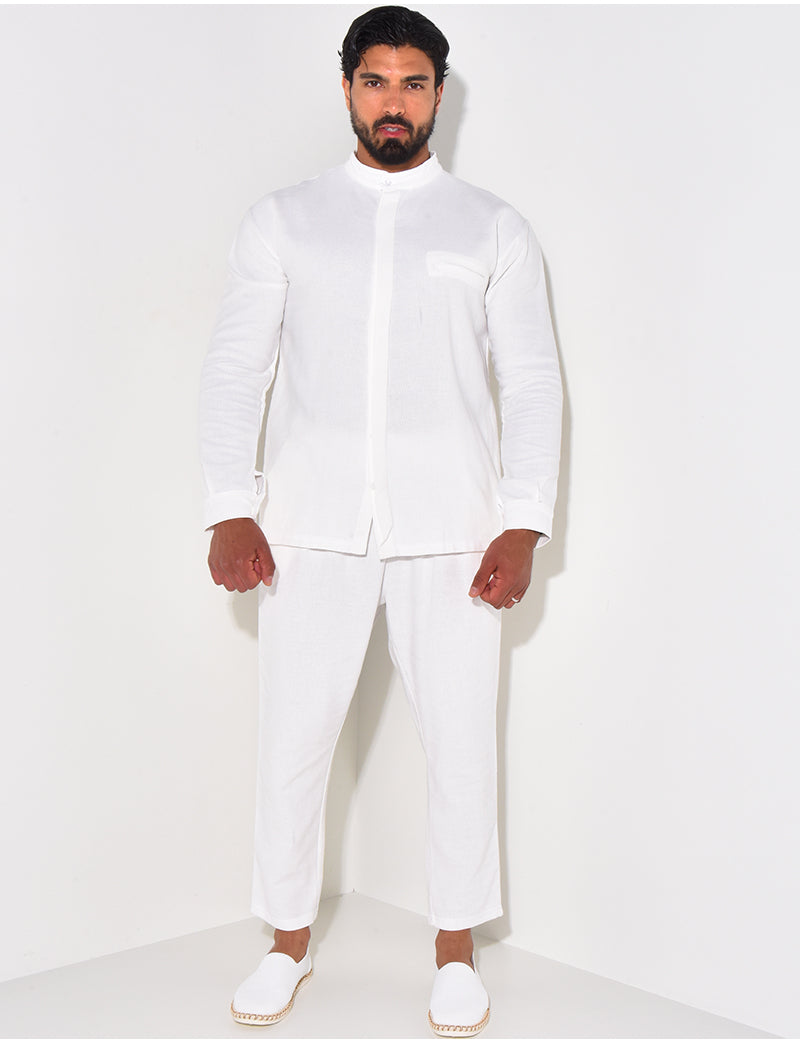 Ensemble pantalon et chemise à col rond texturé