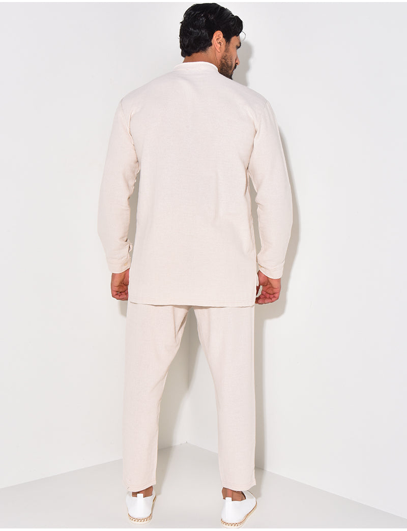 Ensemble pantalon et chemise à col rond texturé
