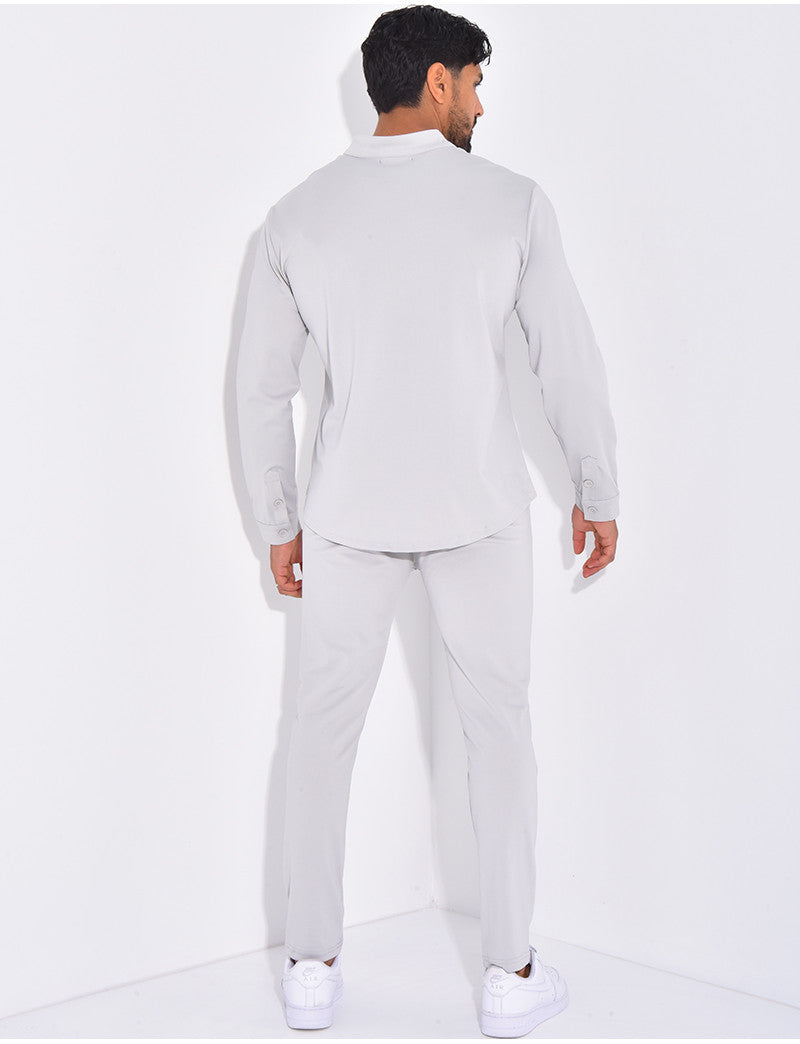 Ensemble pantalon et chemise à col rond