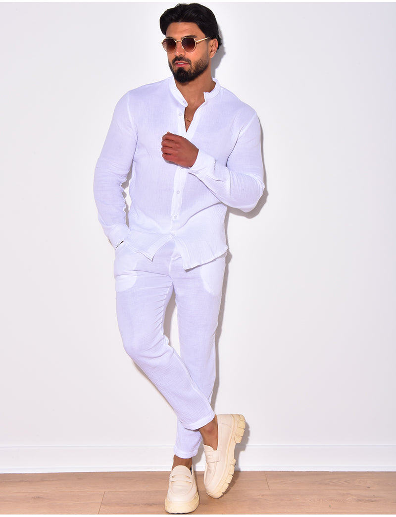 Ensemble pantalon et chemise à col rond