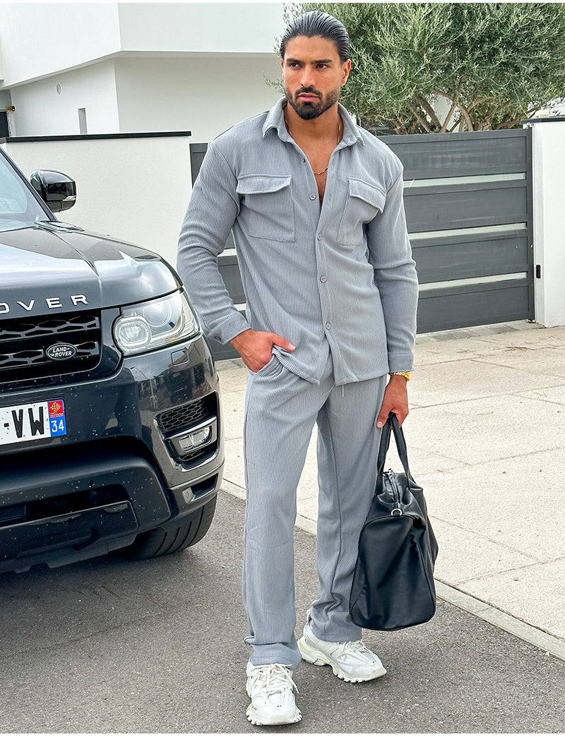 Ensemble pantalon et chemise à poches côtelé