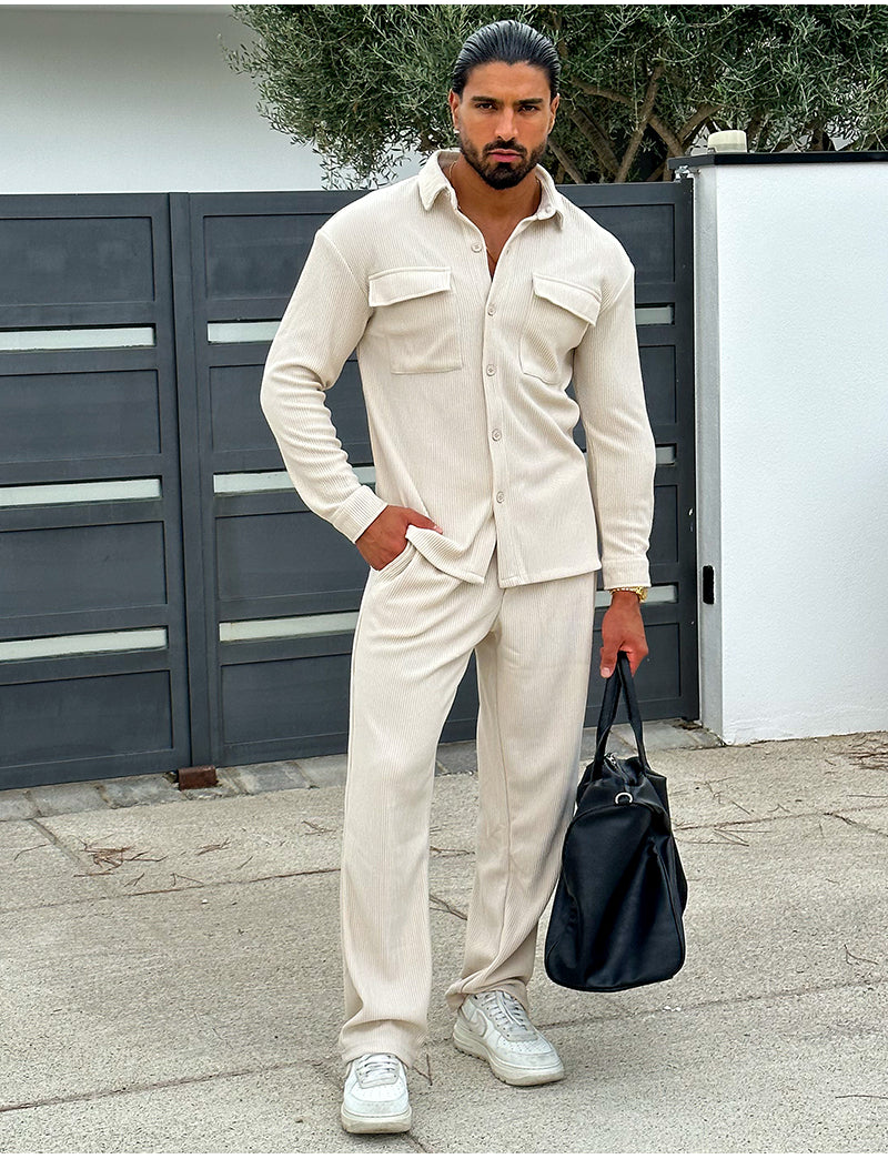 Ensemble pantalon et chemise à poches côtelé
